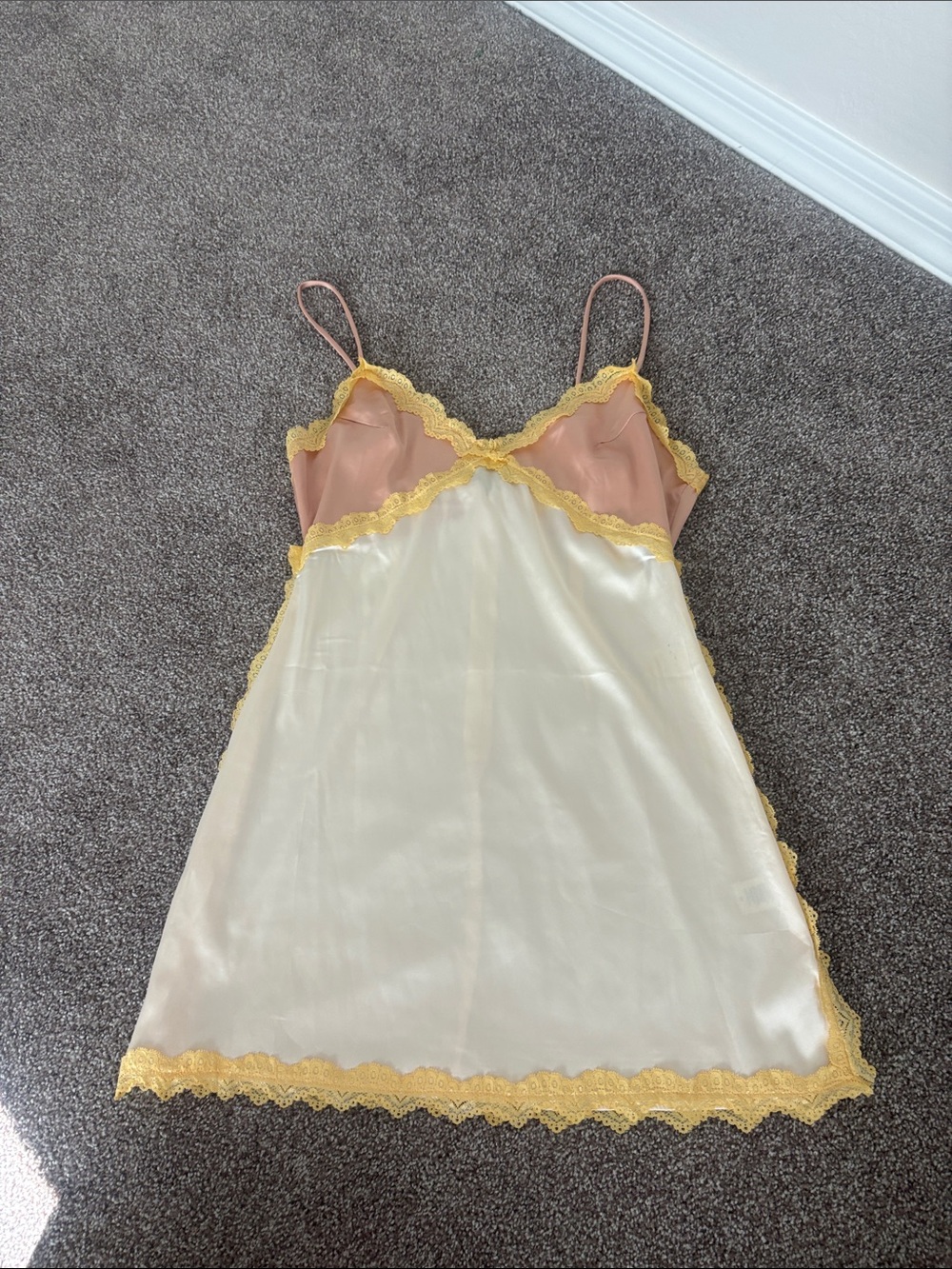 Silky Ivory and Blush Lace Trim Slip Dress